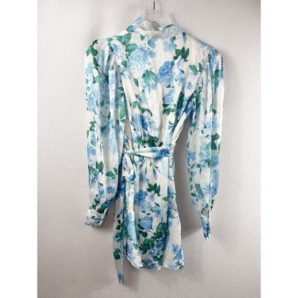 NWT Line & Dot Floral Wrap Dress XS Blue White - Picture 3 of 6